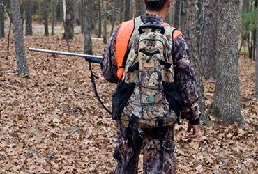 Man in Woods With Deer Pack 